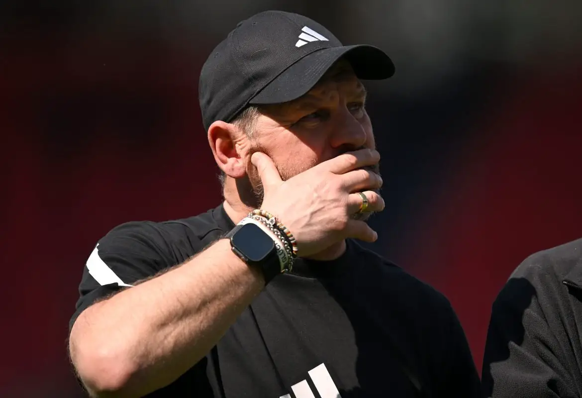 Union Berlin trainer Steffen Baumgart during Saturday's Bundesliga match against Heidenheim.
