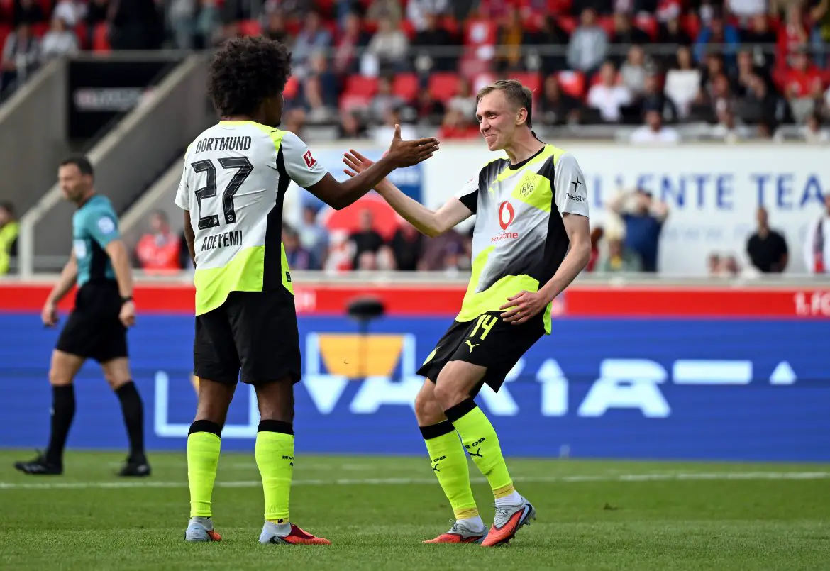 Borussia Dortmund striker Maximilian Beier, right.