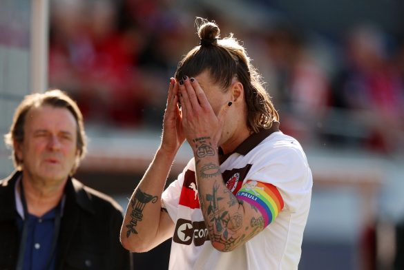 St. Pauli captain Jackson Irvine looks dejected after losing to Heidenheim in the Bundesliga on Saturday.