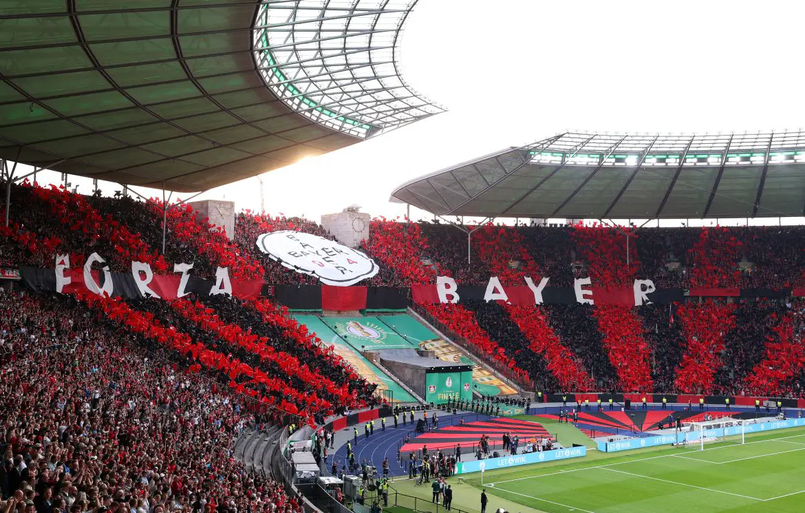 Bayer Leverkusen fans producing a choreo during the 2024/25 DFB Pokal Final.