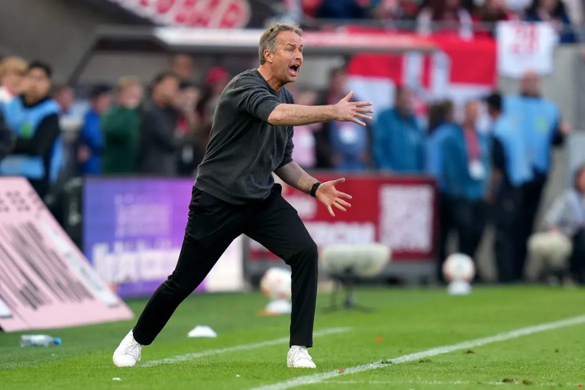 Bayer Leverkusen head coach Kasper Hjulmand during Saturday's Bundesliga match against 1. FC Köln.