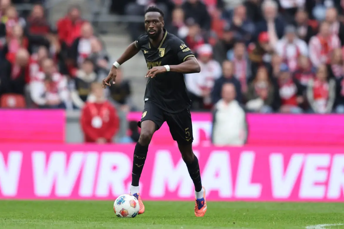 Crystal Palace transfer target Chrislain Matsima playing for Augsburg in the Bundesliga.