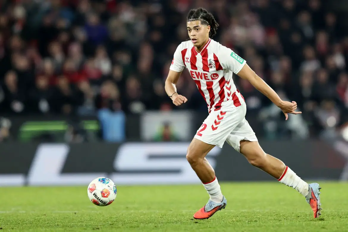 Man City defender Jahmai Simpson-Pusey representing 1. FC Köln in the Bundesliga.