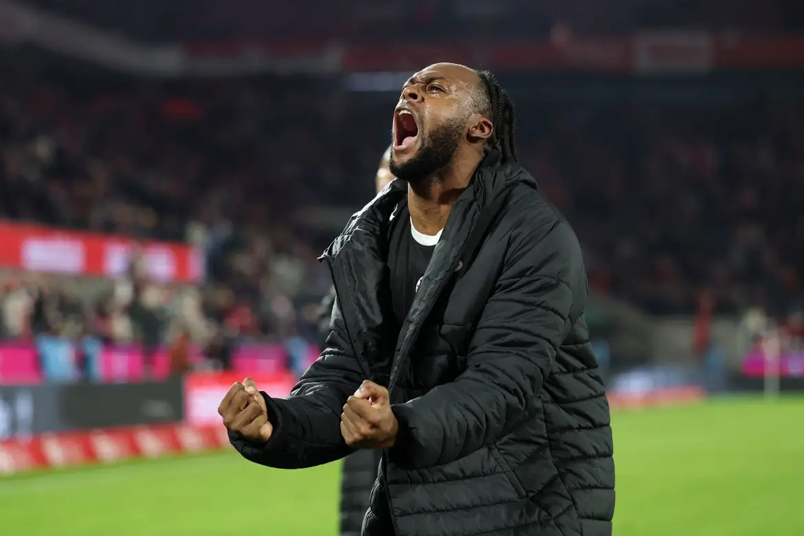 Ricky-Jade Jones celebrates scoring on his St. Pauli debut in the Bundesliga.