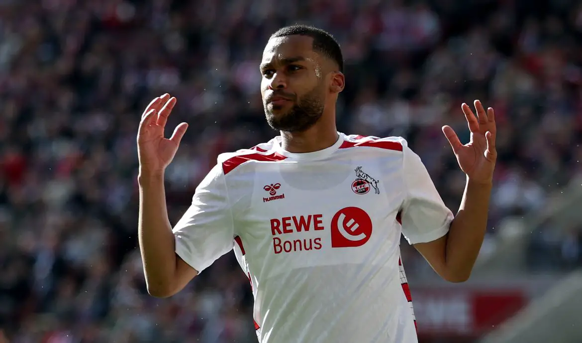 Linton Maina of Cologne in 2. Bundesliga action against Fortuna Dusseldorf.
