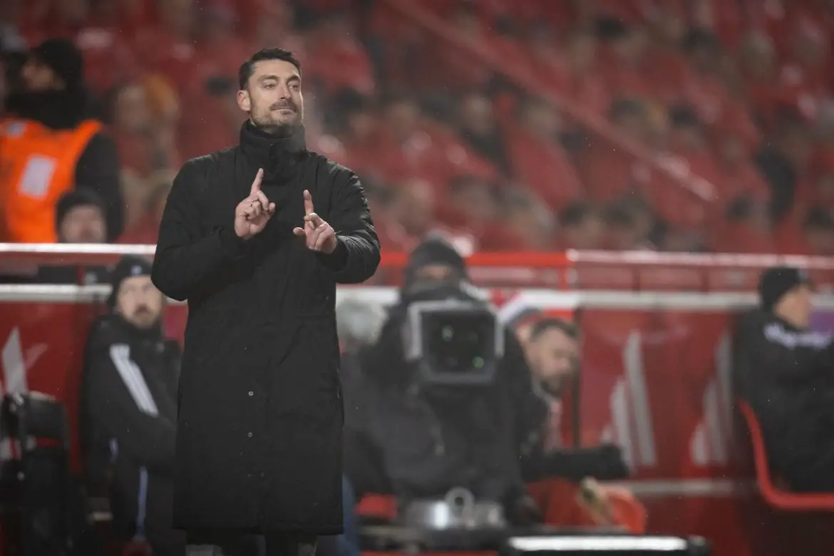 New Eintracht Frankfurt head coach Albert Riera during his Bundesliga debut.