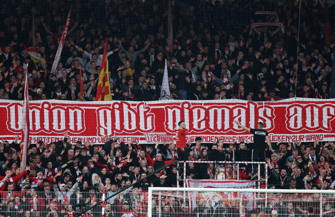 Fans of 1. FC Union Berlin at a Bundesliga match at the Stadion An der Alten Försterei.