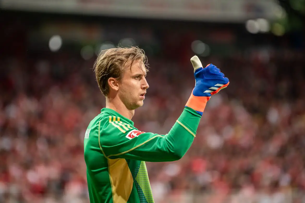 Union Berlin keeper Frederik Rønnow during a Bundesliga fixture.