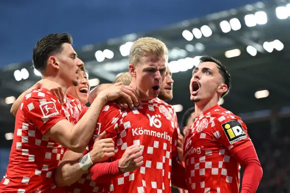 Jonathan Burkardt celebrates scoring against his now current Bundesliga club Eintracht Frankfurt in May.