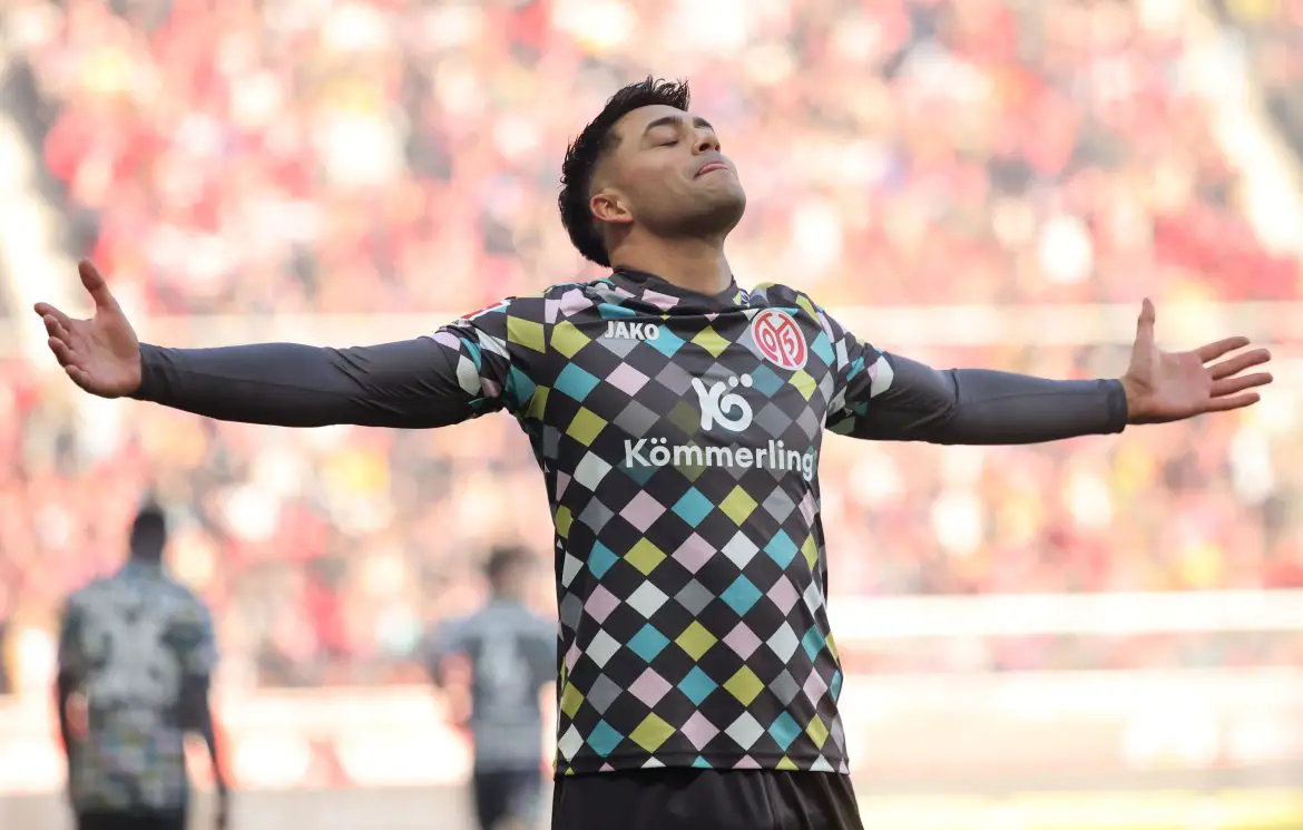 Mainz 05 attacker Nadiem Amiri celebrates scoring in the Bundesliga.