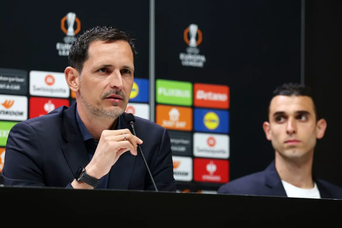 Dino Toppmöller and Ellyes Skhiri speak to media ahead of Eintracht Frankfurt's Europa League game against Tottenham.