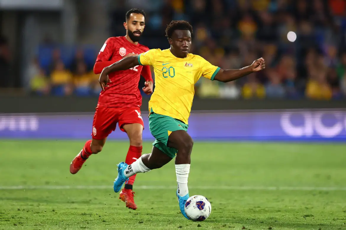 Bayern Munich's Nestory Irankunda playing for Australia.