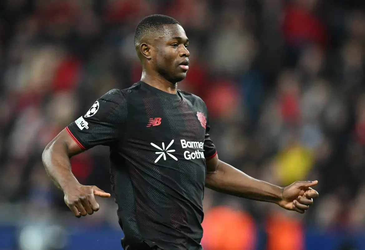 Bayer Leverkusen striker Christian Kofane in the Bundesliga.