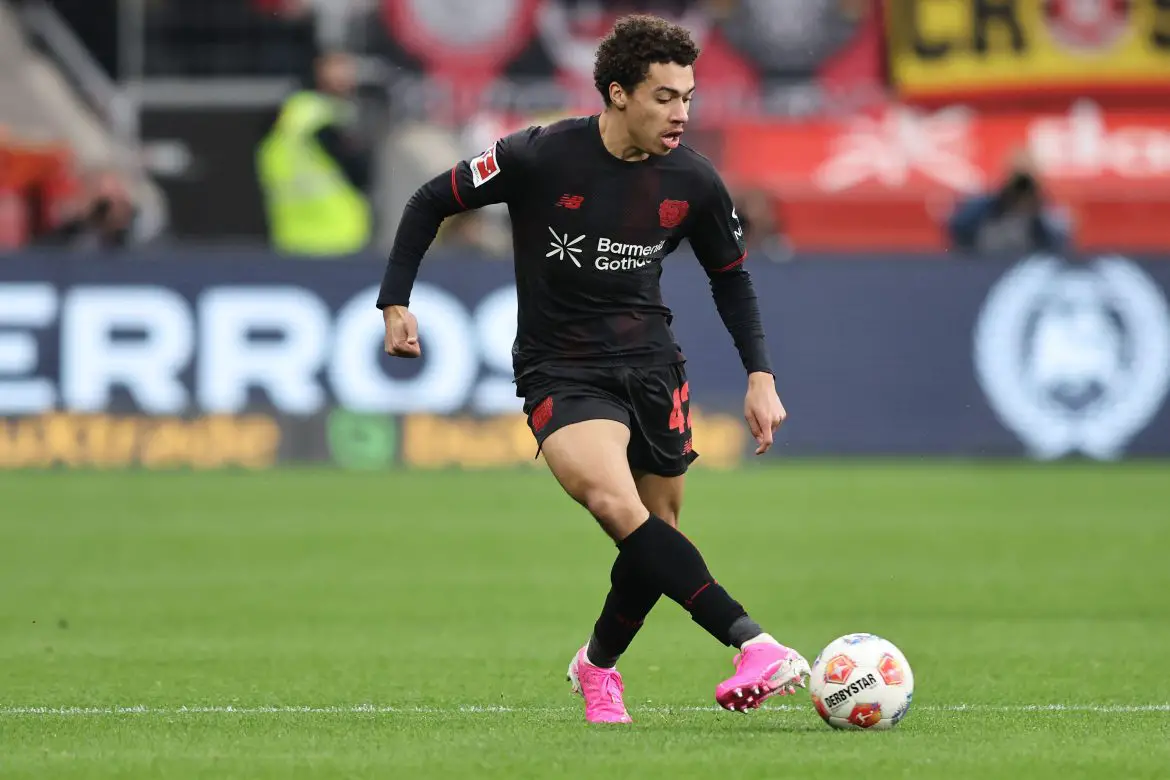 Rising Bayer Leverkusen talent Montrell Culbreath in Bundesliga action on Saturday.