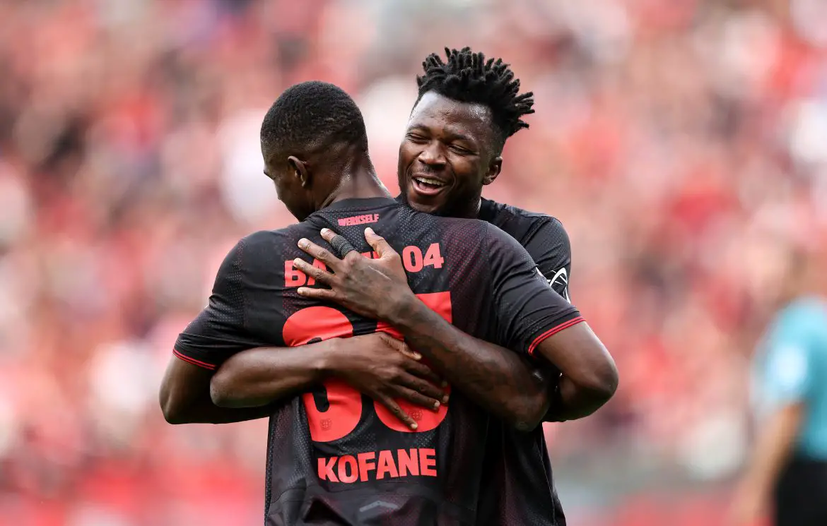 Bundesliga AFCON representatives and Bayer Leverkusen teammates Edmond Tapsoba (Burkina Faso) and Christian Kofane (Cameroon).