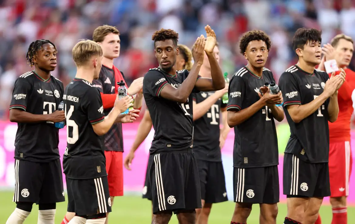 Kingsley Coman shows appreciation to Bayern Munich fans in his final game for the club.