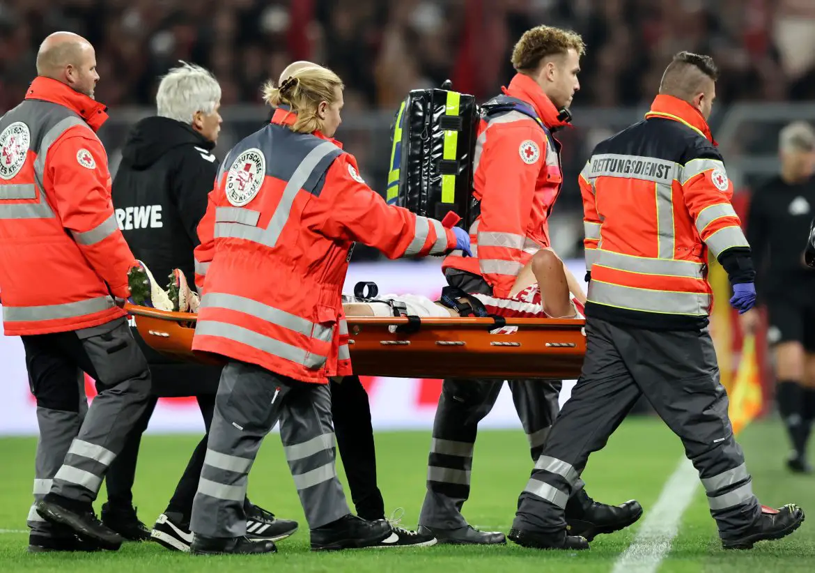 1. FC Köln centre-back Timo Hübers being stretchered off the pitch in last night's Bundesliga loss to Borussia Dortmund.