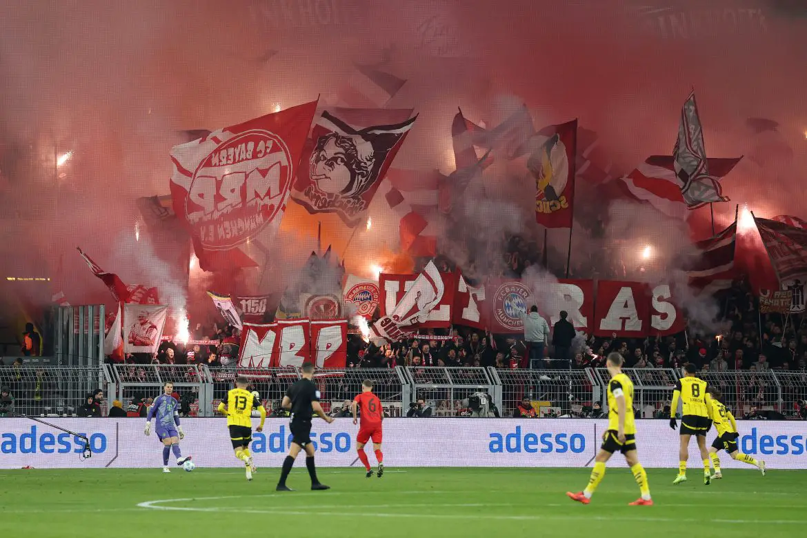 Bayern ultras at Signal Iduna Park during this seasons initial Bayern-Dortmund "Klassiker".