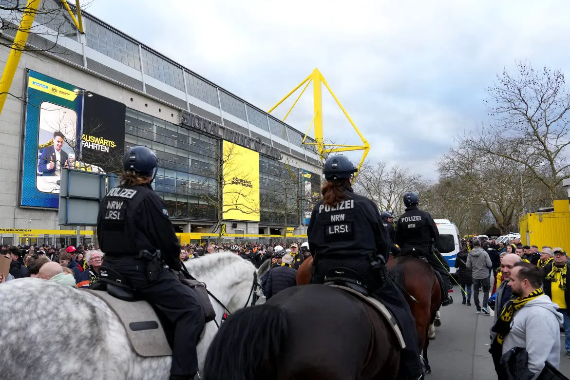 Police outside of Signal Iduna Park ahead of Saturday's night's Bundesliga Top-Spiel against between Bayern Munich and Borussia Dortmund.