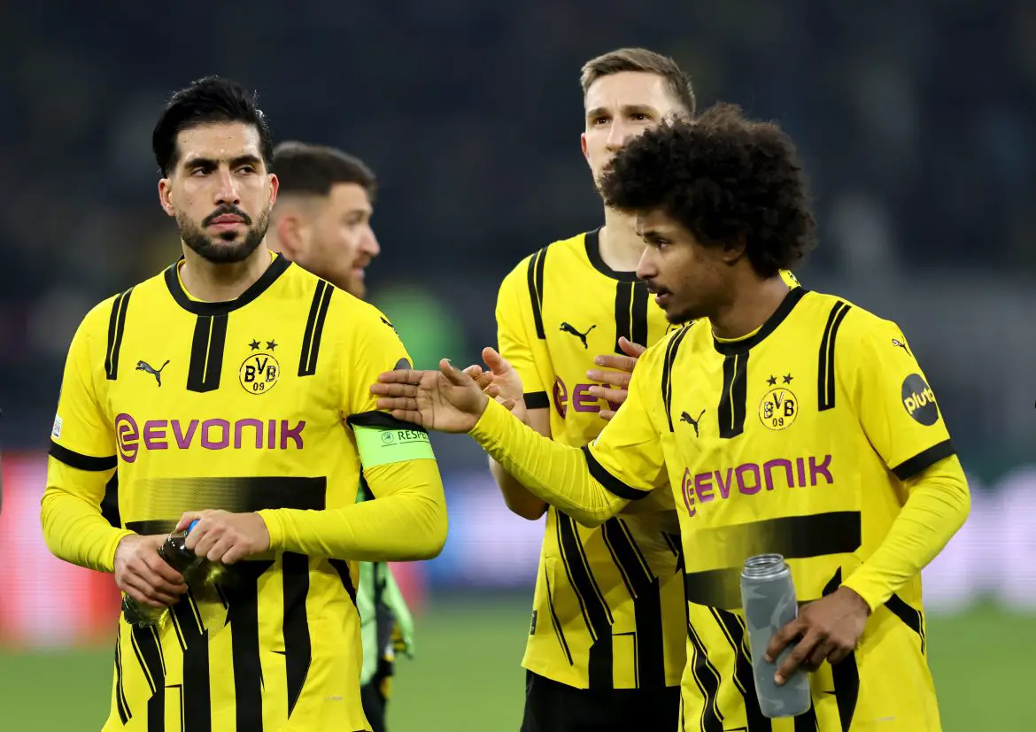 Borussia Dortmund duo Emre Can and Karim Adeyemi after the club's draw against Lille in the UEFA Champions League.
