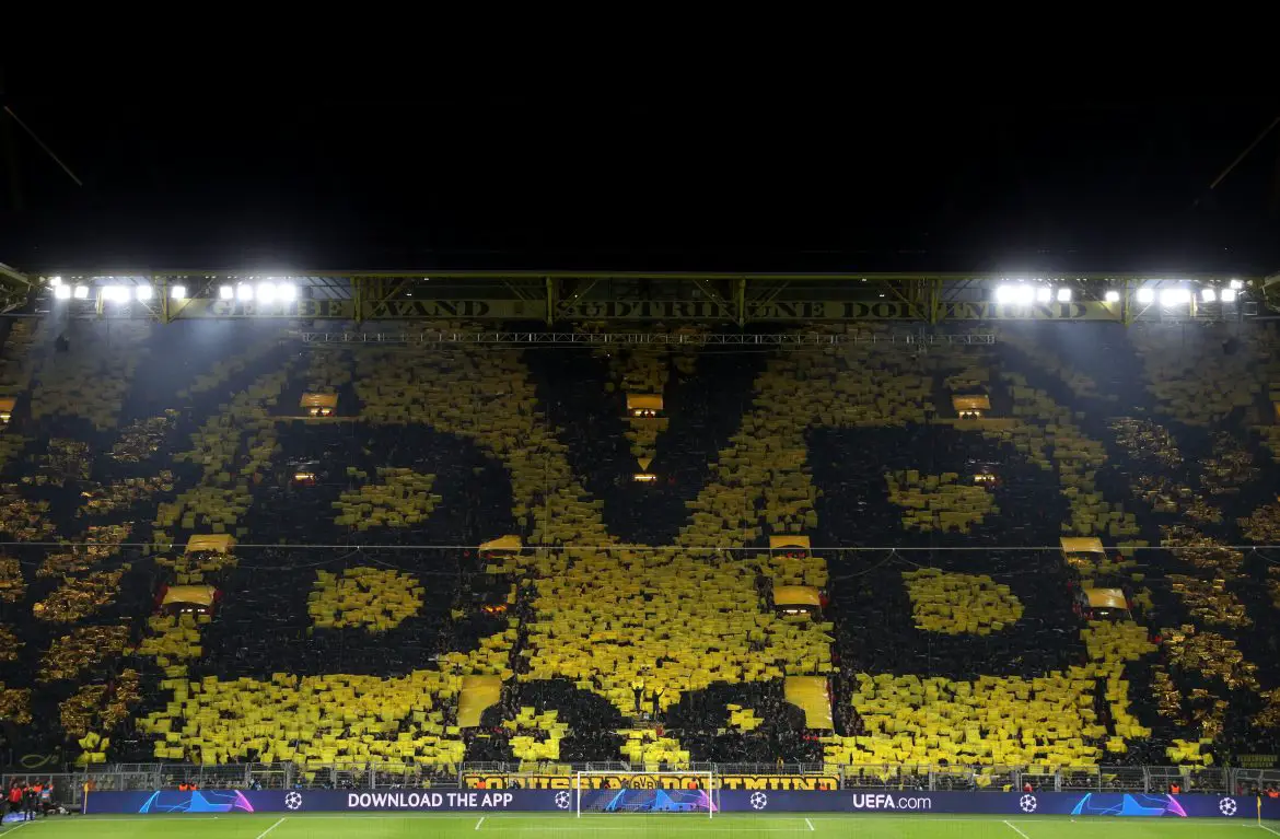 Borussia Dortmund fans display a choreo at Signal Iduna Park.