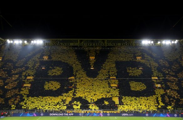 Borussia Dortmund fans display a choreo at Signal Iduna Park.