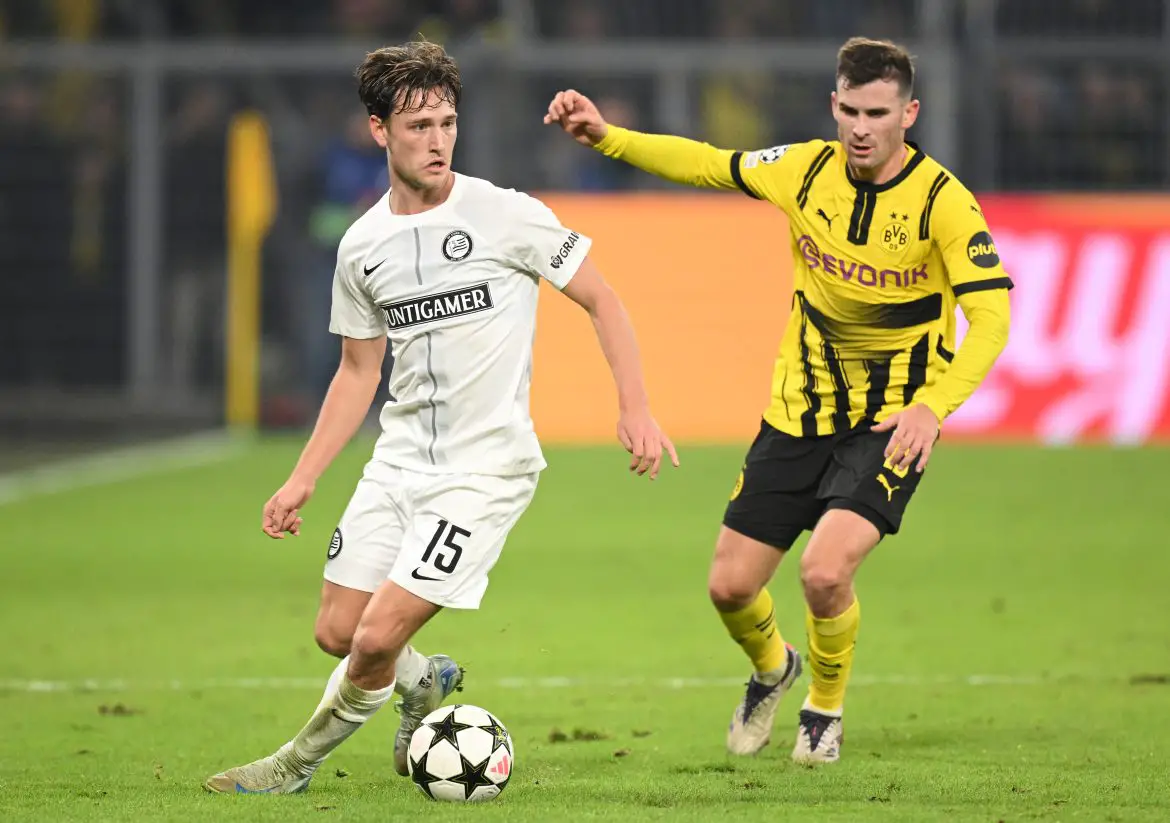 Sturm Graz attacker William Bøving (left)