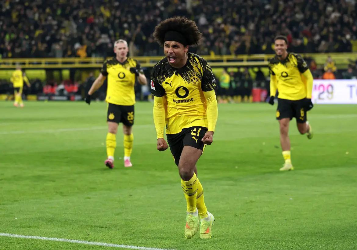 Karim Adeyemi celebrates as Borussia Dortmund beat Villarreal 4-0.