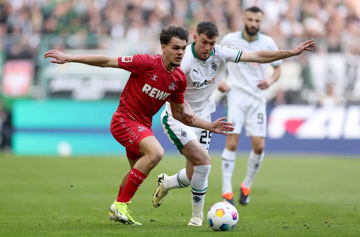 Max Finkgräfe playing for FC Koeln against Borussia Moenchengladbach.
