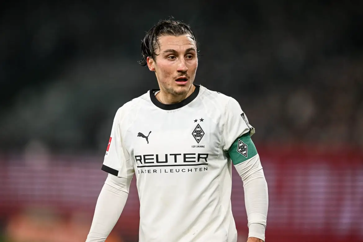 Borussia Mönchengladbach captain Rocco Reitz facing RB Leipzig in the Bundesliga.