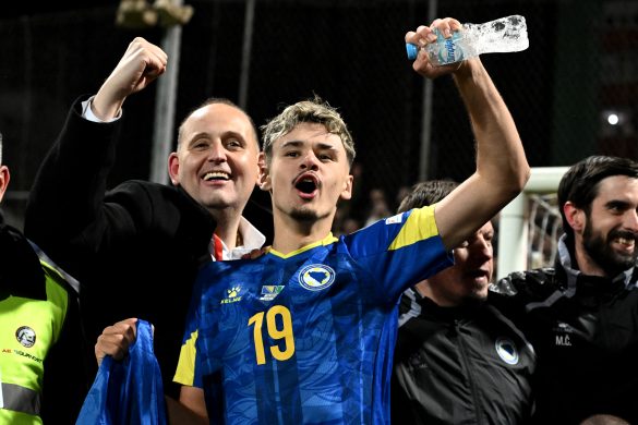 Chelsea transfer target and Bayer Leverkusen professional Kerim Alajbegovic representing Bosnia & Herzegovina in a World Cup qualifier.