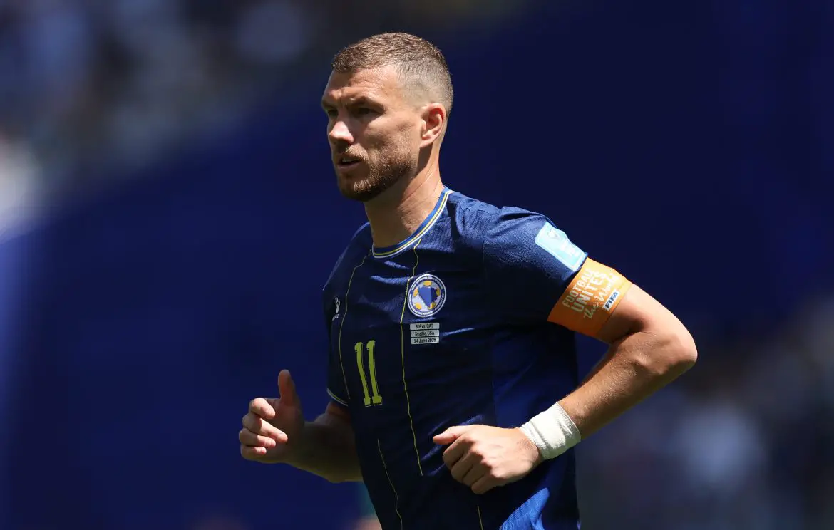Schalke 04 striker Edin Dzeko representing Bosnia & Herzegovina at the recent World Cup.