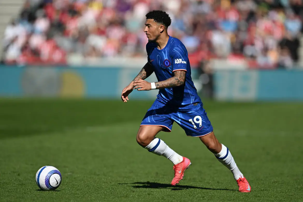 Jadon Sancho in action while on loan at Chelsea.