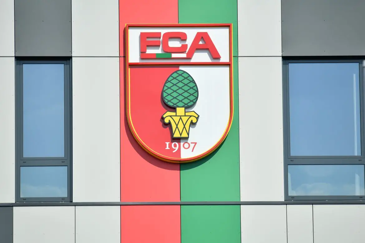 The FC Augsburg logo at the WWK-Arena.
