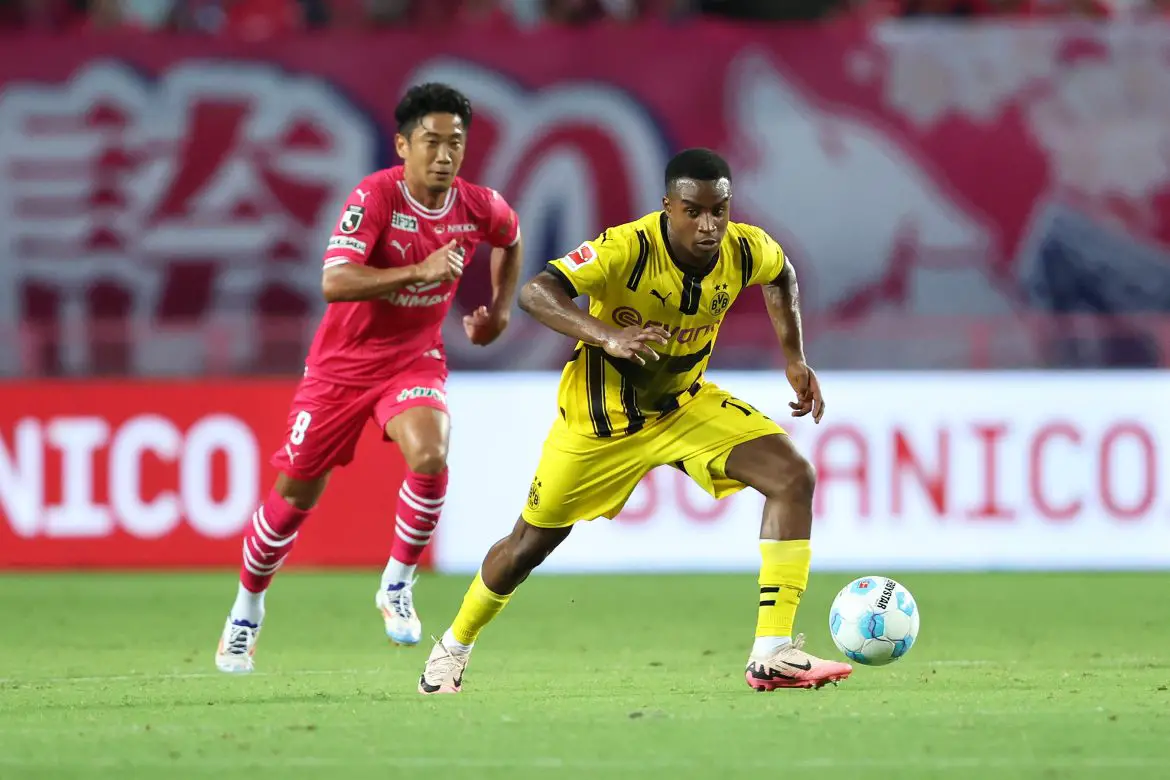 Youssoufa Moukoko playing for Borussia Dortmund.