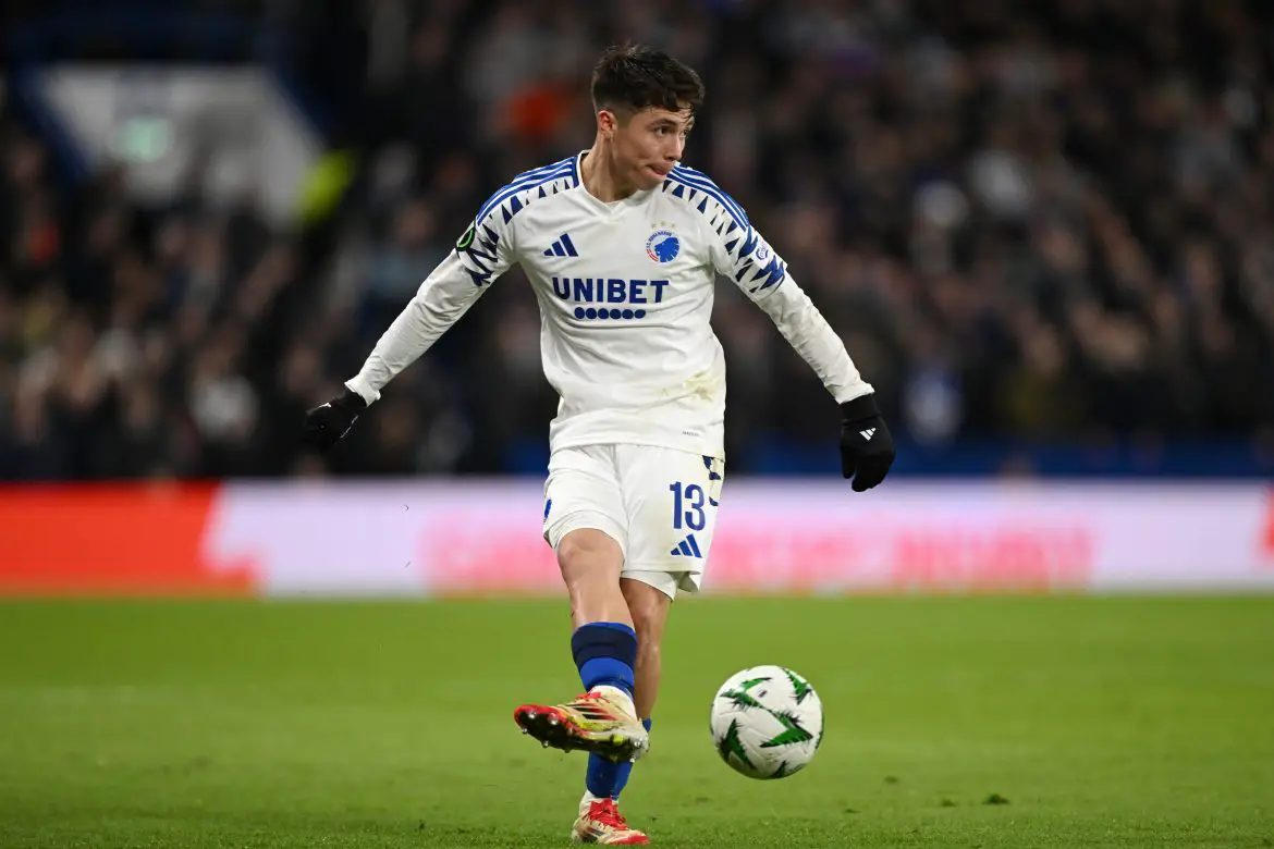 Rodrigo Huescas of FC Copenhagen playing against Chelsea in the Europa League.