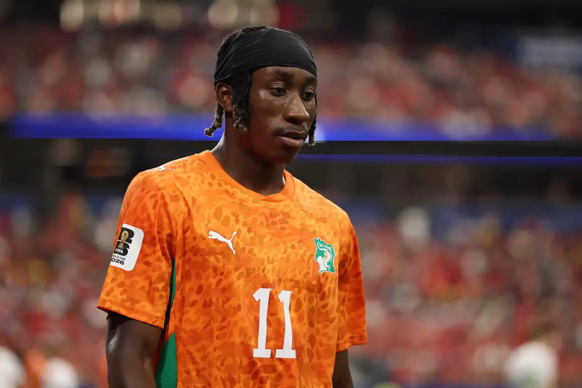 Yan Diomandé representing Cote d'Ivoire at the 2026 World Cup.