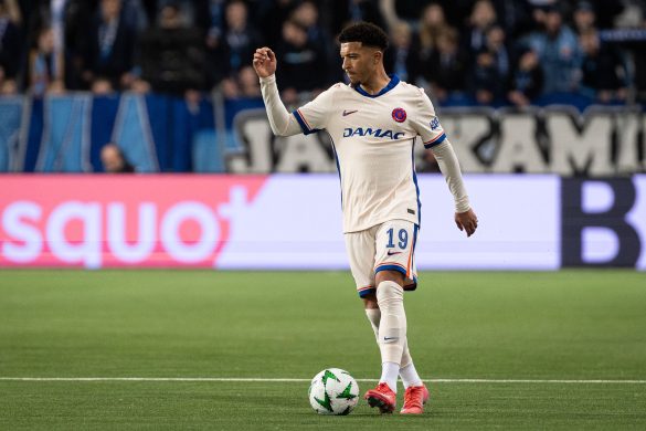 Former Borussia Dortmund star Jadon Sancho in action for Chelsea FC in the Conference League this season.