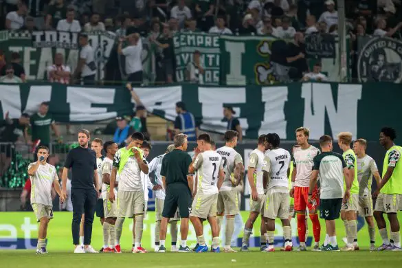 Werder Bremen players face the FanKurve after Friday night's cup loss.