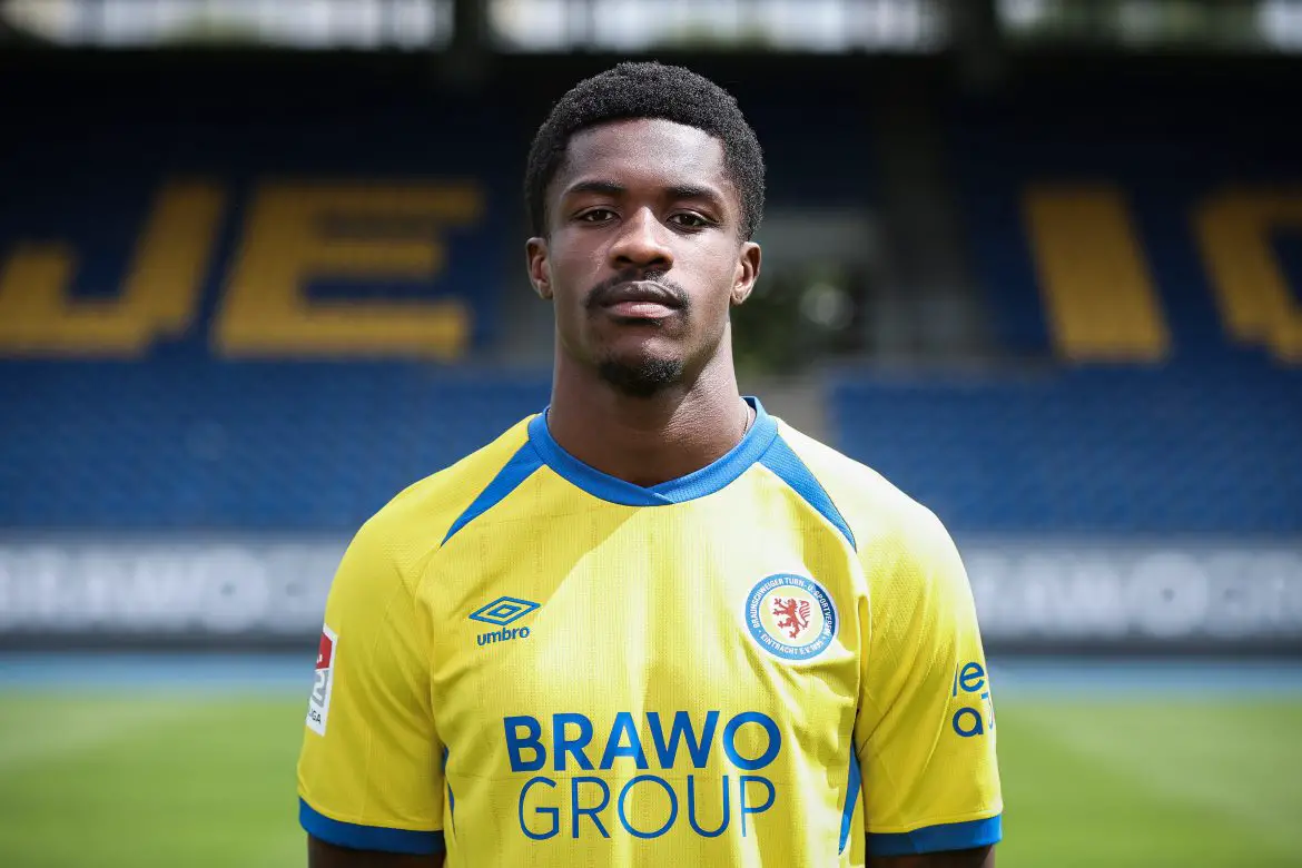 New Heidenheim signing Christian Conteh during the Eintracht Braunschweig team presentation earlier this year.