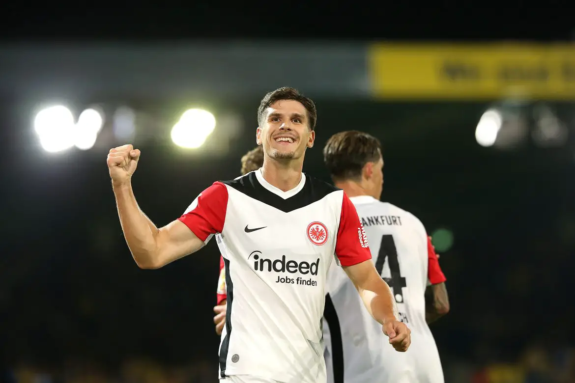 Igor Matanović celebrates scoring against Eintracht Braunschweig in the DFB Pokal.