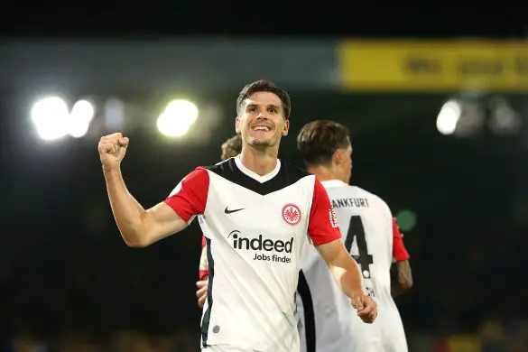Igor Matanović celebrates scoring against Eintracht Braunschweig in the DFB Pokal.