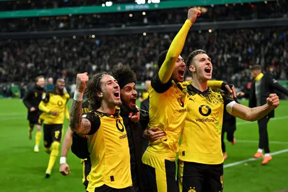 Dortmund striker Fabio Silva celebrates winning in the DFB Pokal