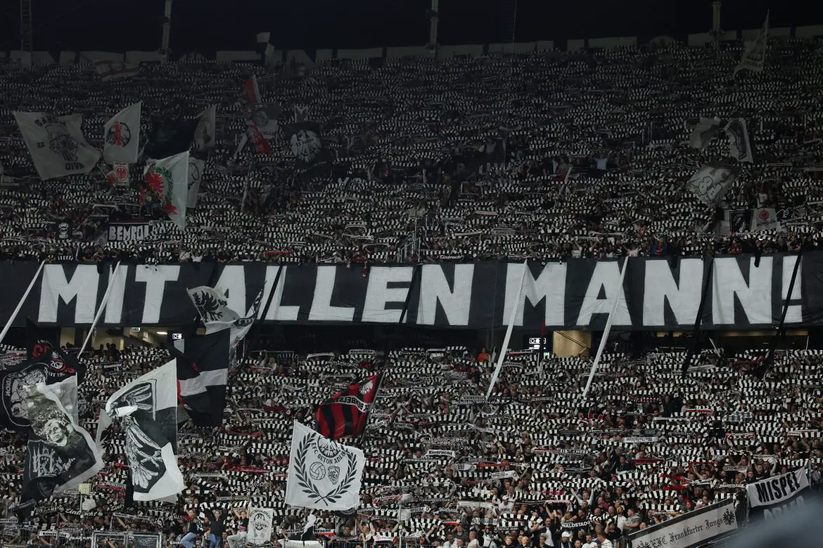 Eintracht Frankfurt fans show support prior to their team's Champions League match.