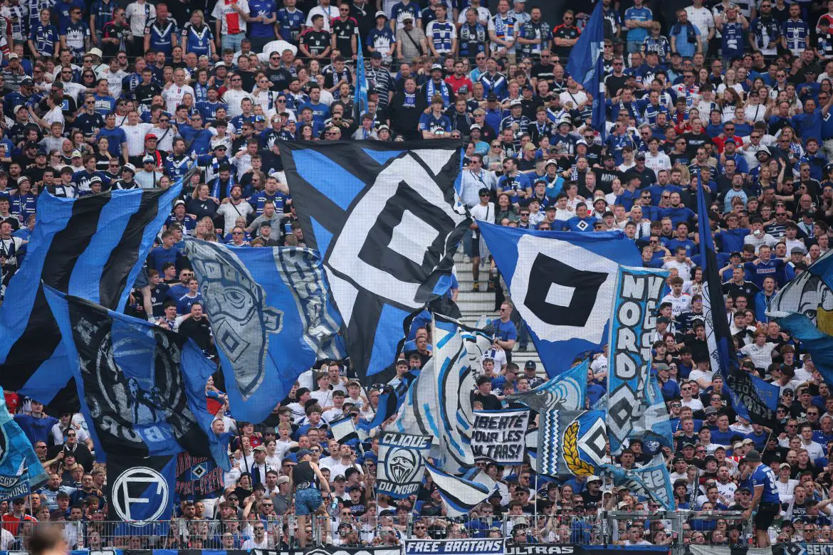 Hamburg supporters at a Bundesliga match.