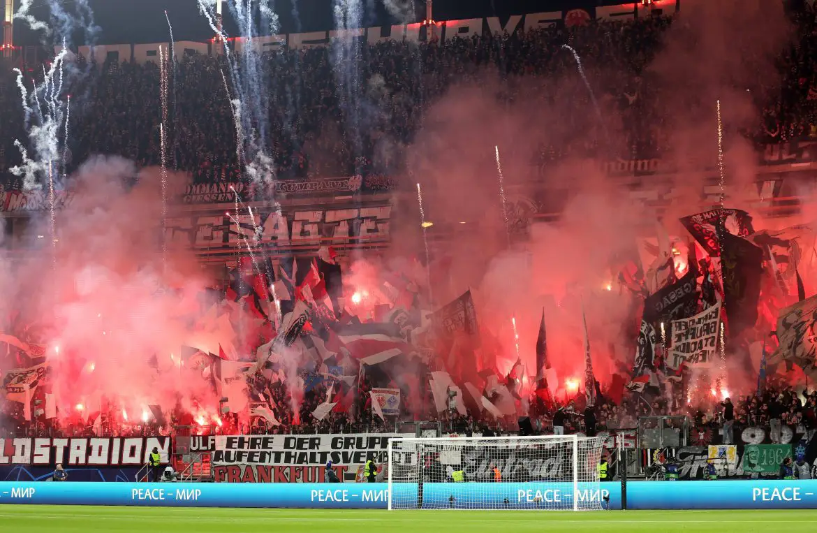 Eintracht Frankfurt fans during their UEFA Champions League game against Napoli.