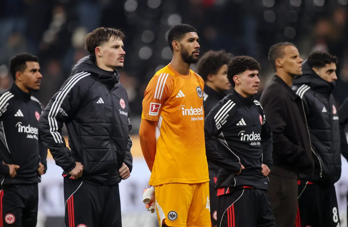Eintracht Frankfurt players dejectedly face the FanKurve after their latest Bundesliga loss to Hoffenheim.