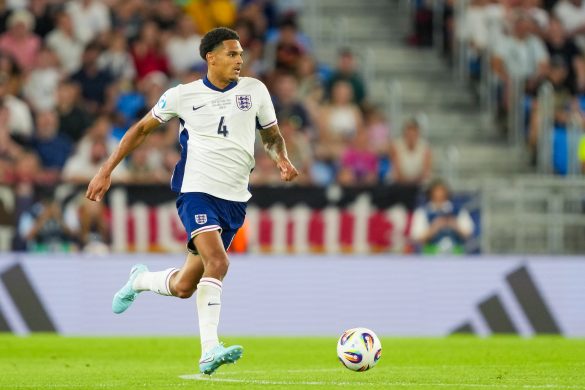 Jarell Quansah in action for England U21s at the European Championship against Germany.