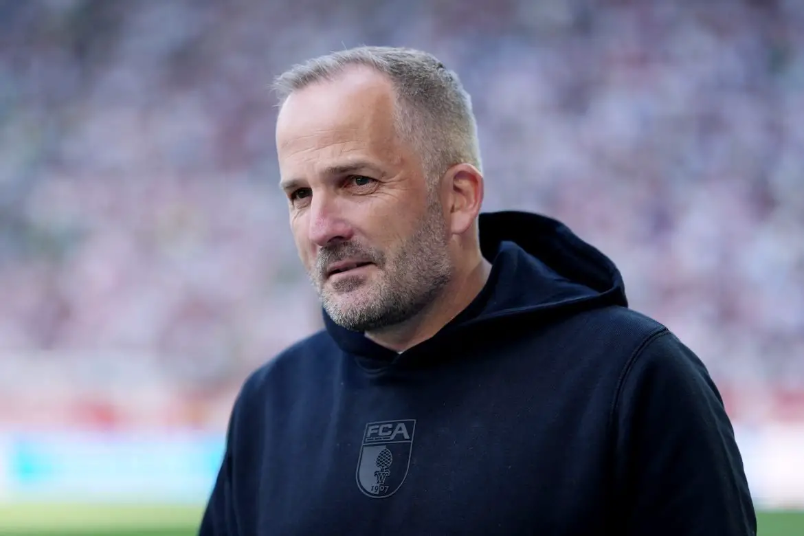 Augsburg head coach Manuel Baum during his squad's penultimate Bundesliga match last May.