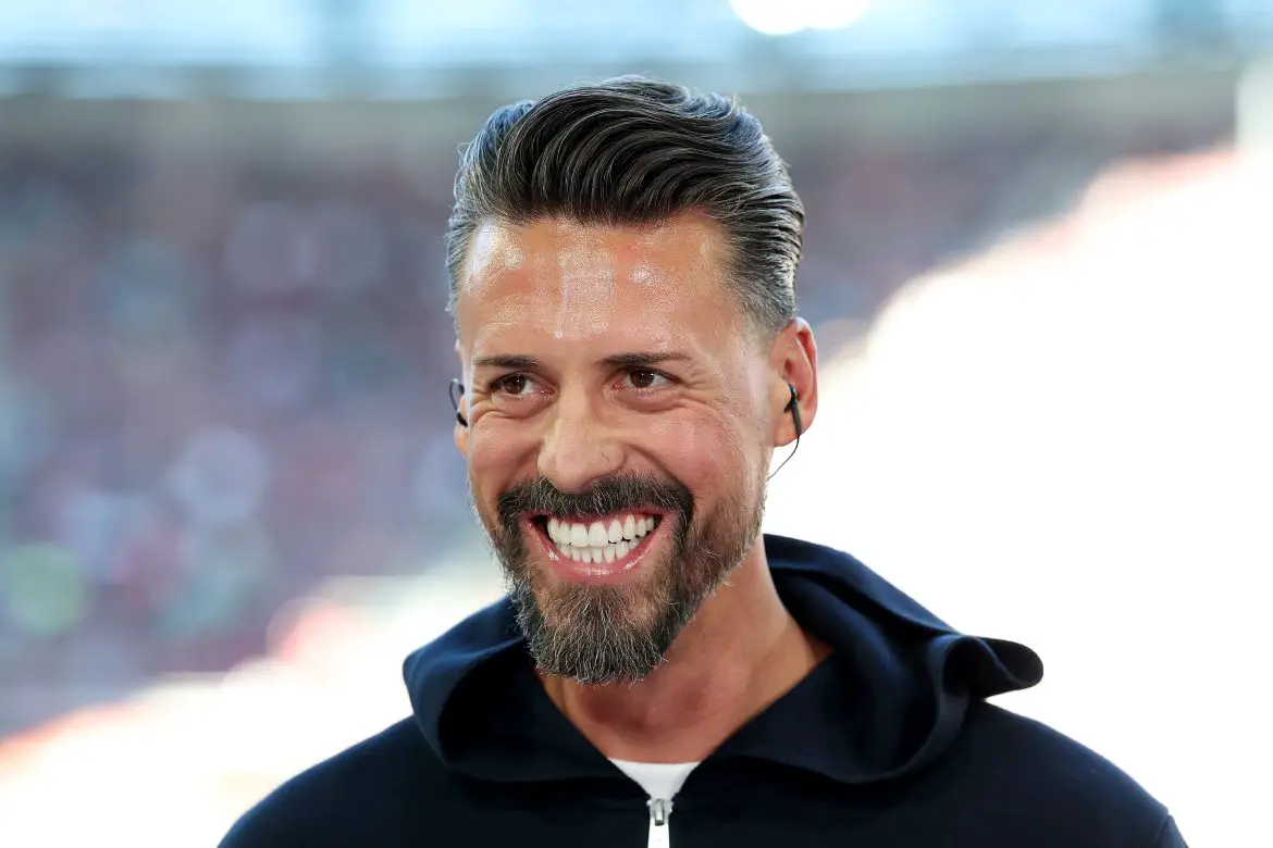 FC Augsburg head coach Sandro Wagner working the Bundesliga sidelines.